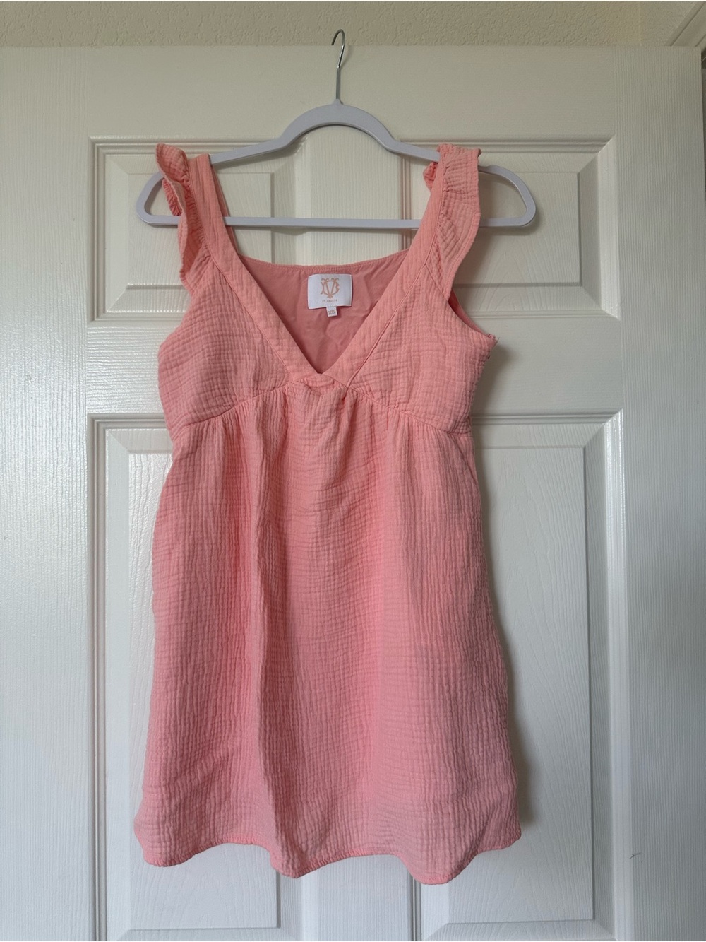 Victoria Dunn VD Lounge Dress Gauze Resort V Neck Mini Ruffle